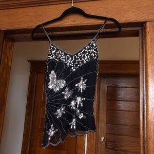 Lipstick Black & Silver Sequins Beaded Camisole Top XXS
